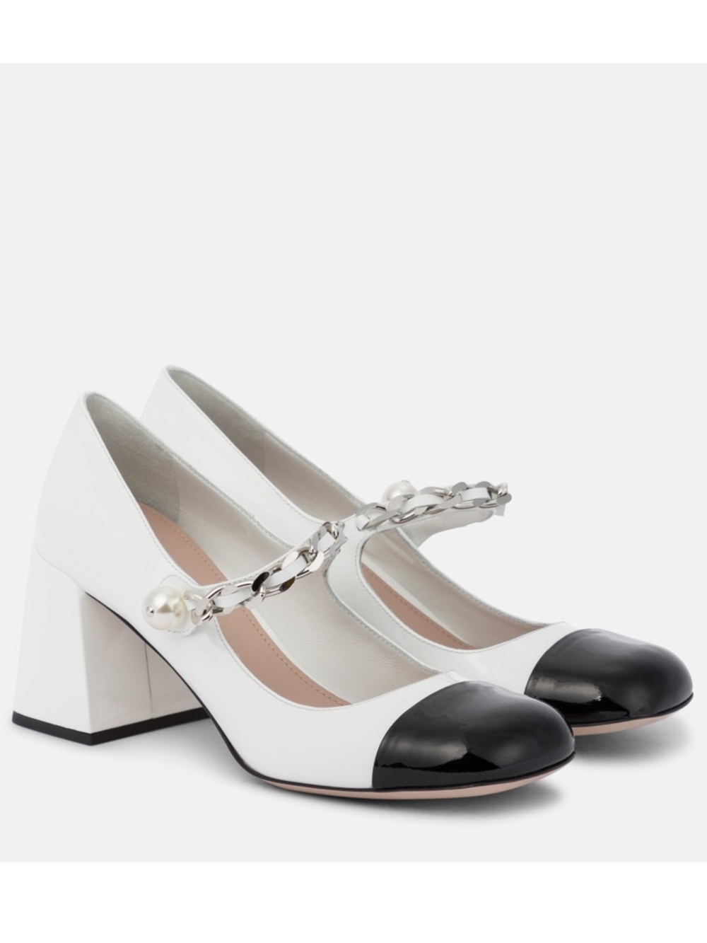 Mary Jane Patent Leather Cap Toe Block Heel Pumps